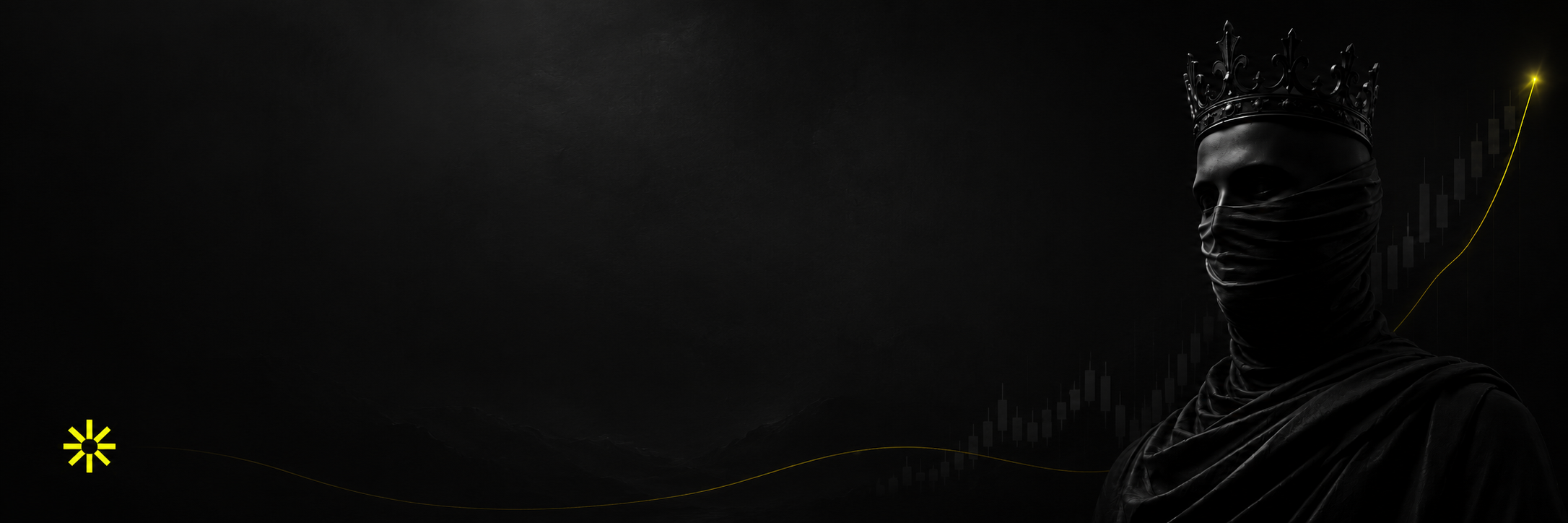 Masked crowned figure, start your trading education