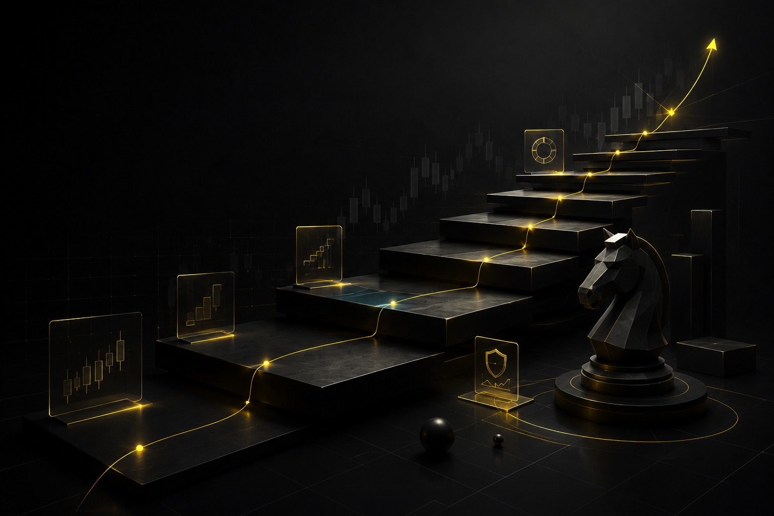 Structured staircase representing the GOLDEEX step by step trading education path